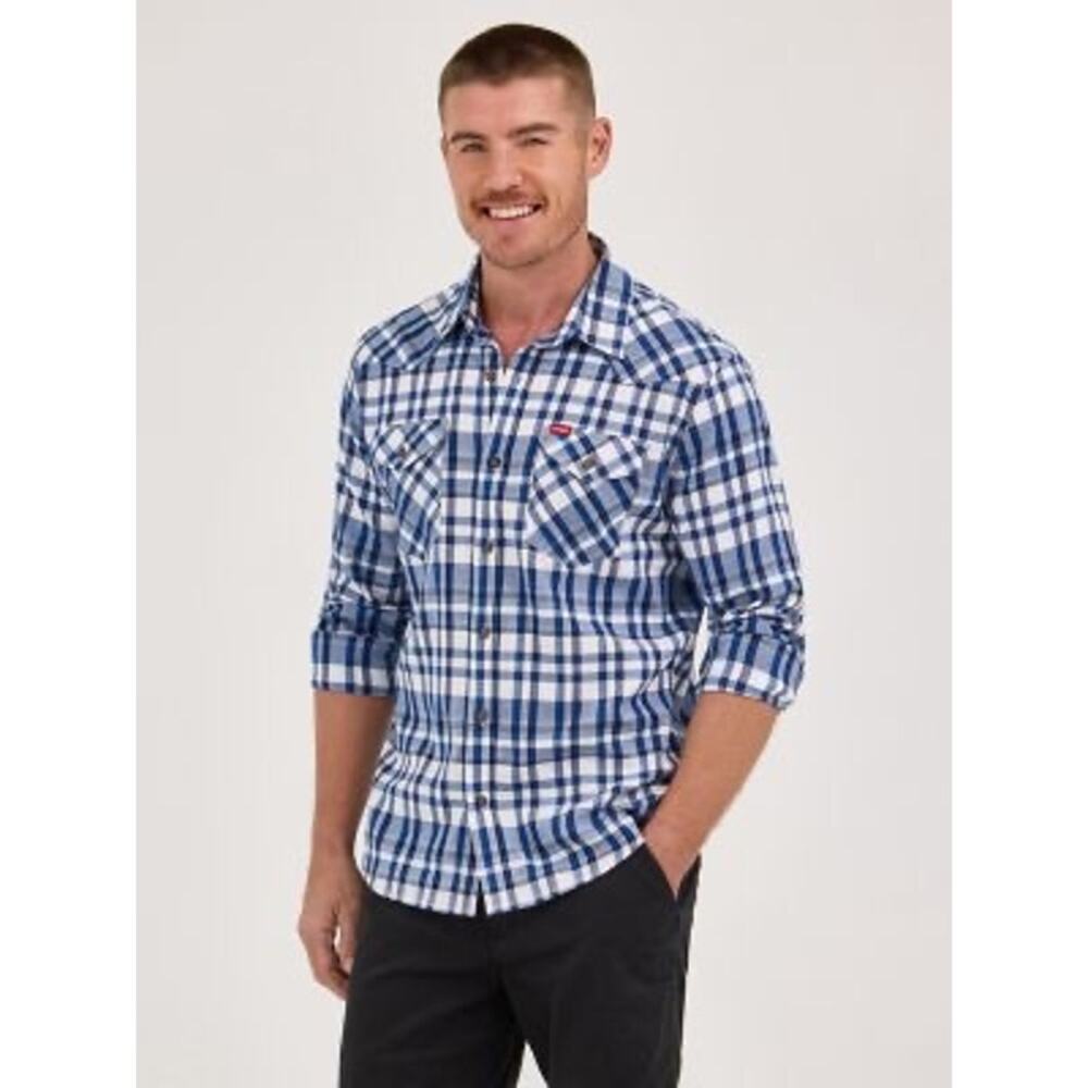 Wrangler Men's Plaid Broken Twill Shirt Size M Indigo Plaid‎ NWT